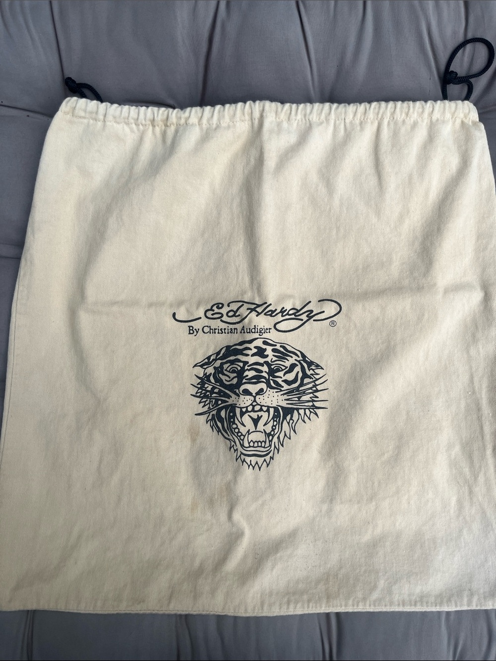 Ed Hardy Cream Dust Bag with Black Tiger Logo